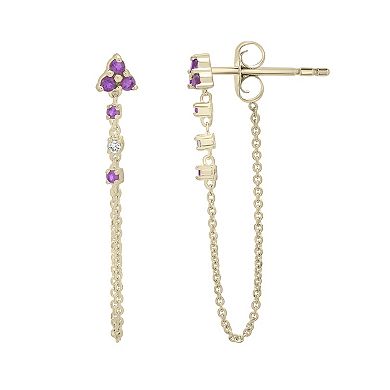 10k Gold Plated Sterling Silver Amethyst and Lab-Created White Sapphire Chain & Huggie Earrings Set