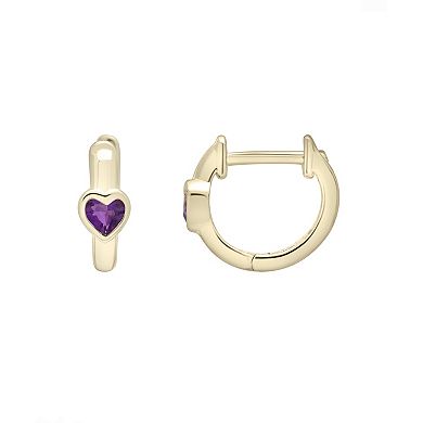 10k Gold Plated Sterling Silver Amethyst and Lab-Created White Sapphire Chain & Huggie Earrings Set