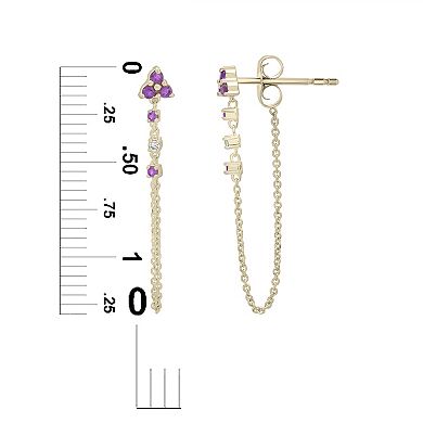 10k Gold Plated Sterling Silver Amethyst and Lab-Created White Sapphire Chain & Huggie Earrings Set
