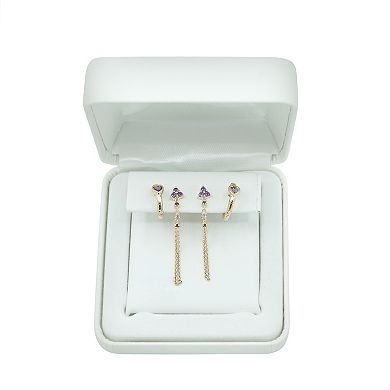 10k Gold Plated Sterling Silver Amethyst and Lab-Created White Sapphire Chain & Huggie Earrings Set