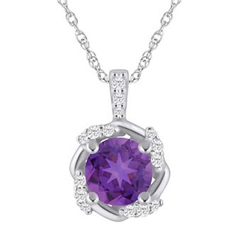 Alyson Layne 10k White Gold 1/10 Carat T.W. Lab-Grown Diamond & Gemstone Halo Pendant Necklace
