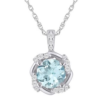 Alyson Layne 10k White Gold 1/10 Carat T.W. Lab-Grown Diamond & Gemstone Halo Pendant Necklace