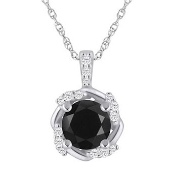 Alyson Layne 10k White Gold 1/10 Carat T.W. Lab-Grown Diamond & Gemstone Halo Pendant Necklace