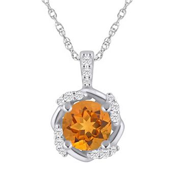 Alyson Layne 10k White Gold 1/10 Carat T.W. Lab-Grown Diamond & Gemstone Halo Pendant Necklace