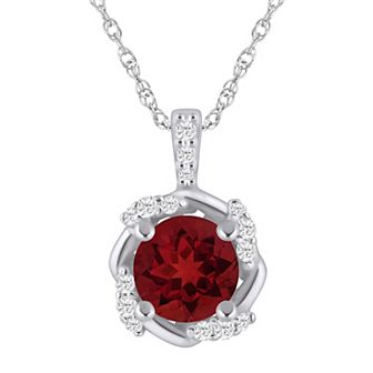 Alyson Layne 10k White Gold 1/10 Carat T.W. Lab-Grown Diamond & Gemstone Halo Pendant Necklace