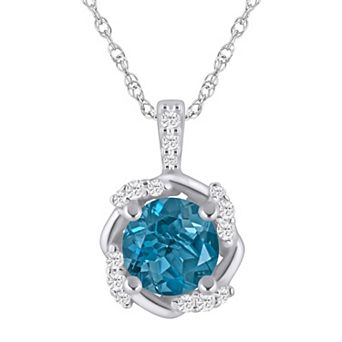 Alyson Layne 10k White Gold 1/10 Carat T.W. Lab-Grown Diamond & Gemstone Halo Pendant Necklace