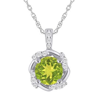 Alyson Layne 10k White Gold 1/10 Carat T.W. Lab-Grown Diamond & Gemstone Halo Pendant Necklace