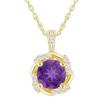Alyson Layne 10k Gold 1/10 Carat T.W. Lab-Grown Diamond & Gemstone Halo Pendant Necklace
