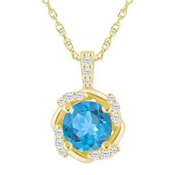 Alyson Layne 10k Gold 1/10 Carat T.W. Lab-Grown Diamond & Gemstone Halo Pendant Necklace