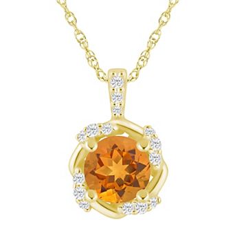 Alyson Layne 10k Gold 1/10 Carat T.W. Lab-Grown Diamond & Gemstone Halo Pendant Necklace