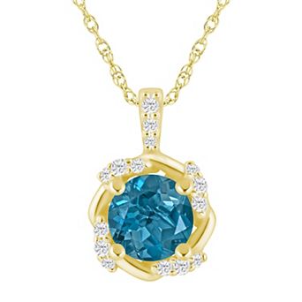 Alyson Layne 10k Gold 1/10 Carat T.W. Lab-Grown Diamond & Gemstone Halo Pendant Necklace