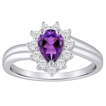 Alyson Layne 10k White Gold 1/5 Carat T.W. Lab-Grown Diamond & Pear Shape Gemstone Halo Ring