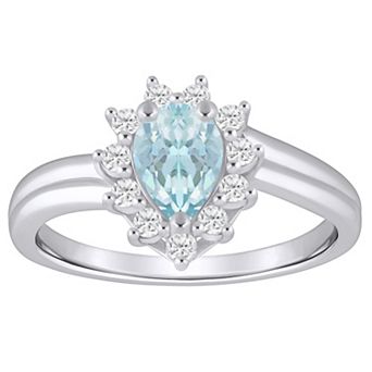 Alyson Layne 10k White Gold 1/5 Carat T.W. Lab-Grown Diamond & Pear Shape Gemstone Halo Ring