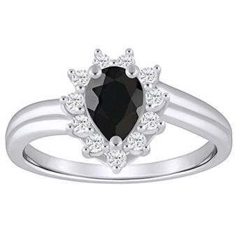 Alyson Layne 10k White Gold 1/5 Carat T.W. Lab-Grown Diamond & Pear Shape Gemstone Halo Ring
