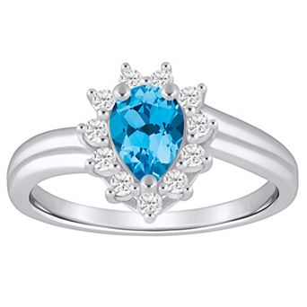 Alyson Layne 10k White Gold 1/5 Carat T.W. Lab-Grown Diamond & Pear Shape Gemstone Halo Ring