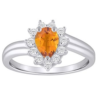 Alyson Layne 10k White Gold 1/5 Carat T.W. Lab-Grown Diamond & Pear Shape Gemstone Halo Ring