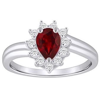 Alyson Layne 10k White Gold 1/5 Carat T.W. Lab-Grown Diamond & Pear Shape Gemstone Halo Ring