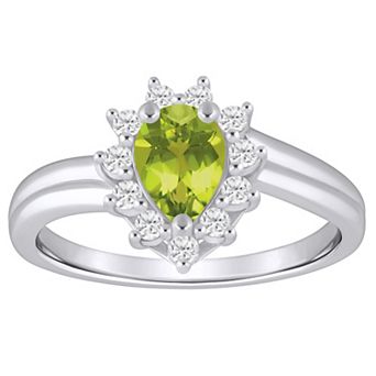 Alyson Layne 10k White Gold 1/5 Carat T.W. Lab-Grown Diamond & Pear Shape Gemstone Halo Ring