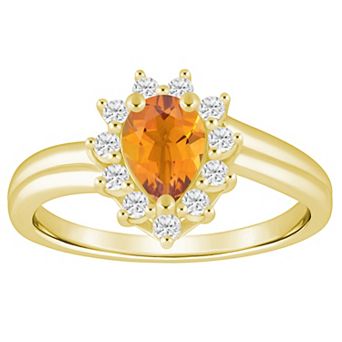 Alyson Layne 10k Yellow Gold 1/5 Carat T.W. Lab-Grown Diamond & Gemstone Pear Shape Halo Ring