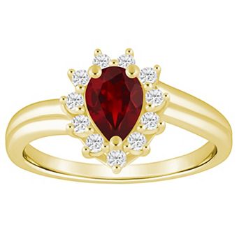 Alyson Layne 10k Yellow Gold 1/5 Carat T.W. Lab-Grown Diamond & Gemstone Pear Shape Halo Ring