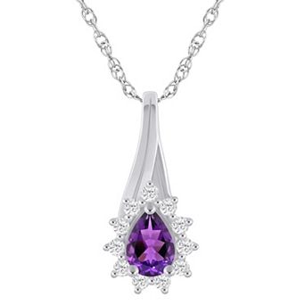 Alyson Layne 10k White Gold 1/5 Carat T.W. Lab-Grown Diamond & Gemstone Halo Pendant Necklace