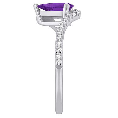 Alyson Layne 10k White Gold 1/6 Carat T.W. Lab-Grown Diamond & Pear-Shaped Gemstone Ring