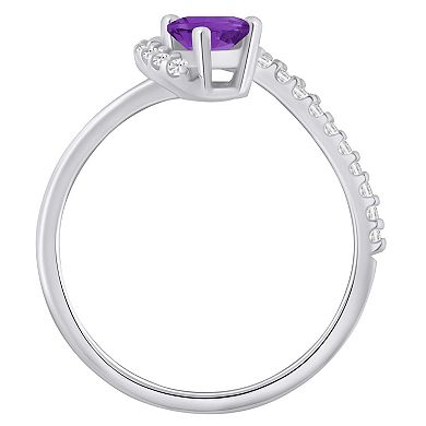 Alyson Layne 10k White Gold 1/6 Carat T.W. Lab-Grown Diamond & Pear-Shaped Gemstone Ring