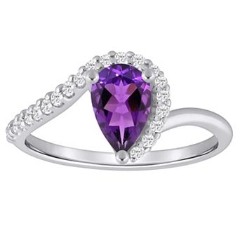 Alyson Layne 10k White Gold 1/6 Carat T.W. Lab-Grown Diamond & Pear-Shaped Gemstone Ring