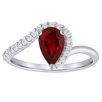 Alyson Layne 10k White Gold 1/6 Carat T.W. Lab-Grown Diamond & Pear-Shaped Gemstone Ring