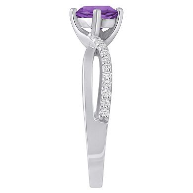 Alyson Layne 10k White Gold 1/8 Carat T.W. Lab-Grown Diamond & Rounded Gemstone Ring