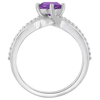 Alyson Layne 10k White Gold 1/8 Carat T.W. Lab-Grown Diamond & Rounded Gemstone Ring