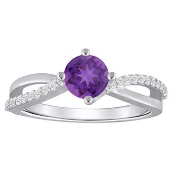 Alyson Layne 10k White Gold 1/8 Carat T.W. Lab-Grown Diamond & Rounded Gemstone Ring