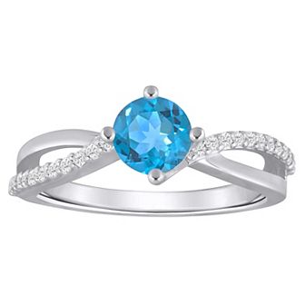 Alyson Layne 10k White Gold 1/8 Carat T.W. Lab-Grown Diamond & Rounded Gemstone Ring
