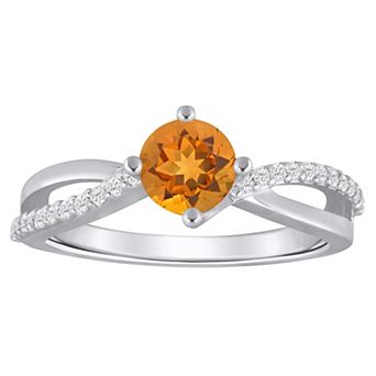Alyson Layne 10k White Gold 1/8 Carat T.W. Lab-Grown Diamond & Rounded Gemstone Ring