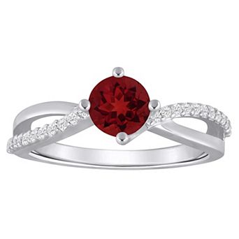 Alyson Layne 10k White Gold 1/8 Carat T.W. Lab-Grown Diamond & Rounded Gemstone Ring