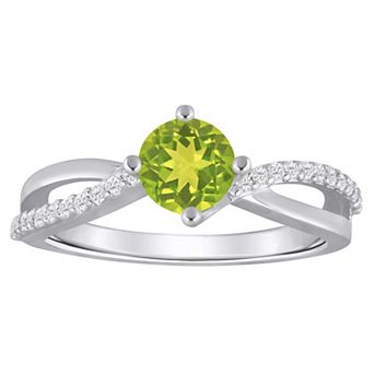 Alyson Layne 10k White Gold 1/8 Carat T.W. Lab-Grown Diamond & Rounded Gemstone Ring