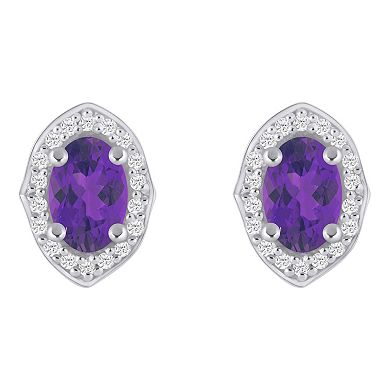 Alyson Layne 10k White Gold Oval Shape 1/6 Carat T.W. Lab-Grown Diamond Halo Stud Earrings
