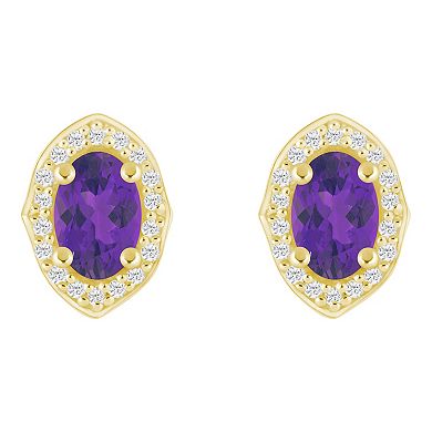 Alyson Layne 10k Gold Oval Shape 1/6 Carat T.W. Lab-Grown Diamond Halo Stud Earrings