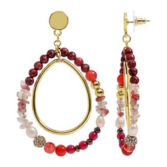 Emberly Gold Tone Red Bead Drop Earrings