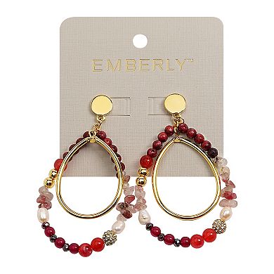 Emberly Gold Tone Red Bead Drop Earrings