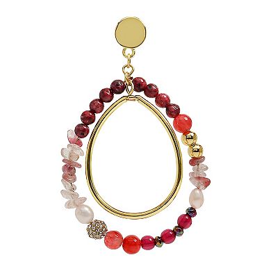 Emberly Gold Tone Red Bead Drop Earrings
