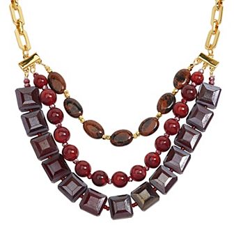 Emberly Gold Tone Red Simulated Stone Necklace