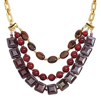 Emberly Gold Tone Red Simulated Stone Necklace