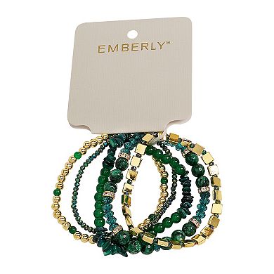 Emberly Gold Tone 4-Piece Green Bead & Simulated Pearl Bracelet Set