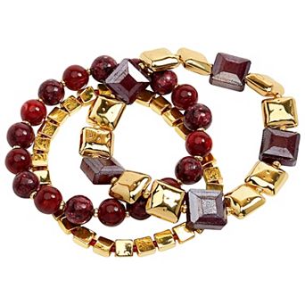 Emberly 3 pc Gold Tone Red Bead Bracelet Set