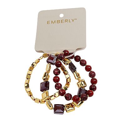 Emberly 3-Piece Gold Tone Red Bead Bracelet Set