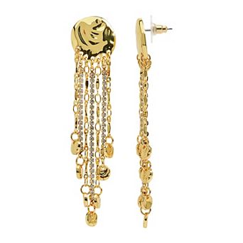 Emberly Gold Tone Hammered Chain Fringe Earrings