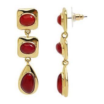 Emberly Gold Tone Red Bead Linear Earrings