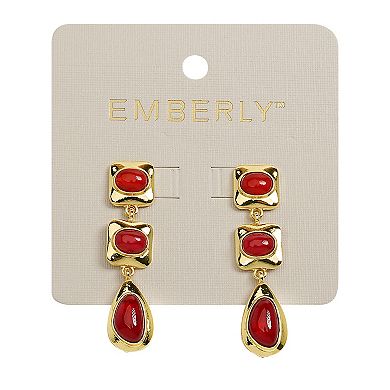 Emberly Gold Tone Red Bead Linear Earrings