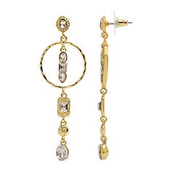 Emberly Gold Tone Top Simulated Stone Ring Hammered Earrings